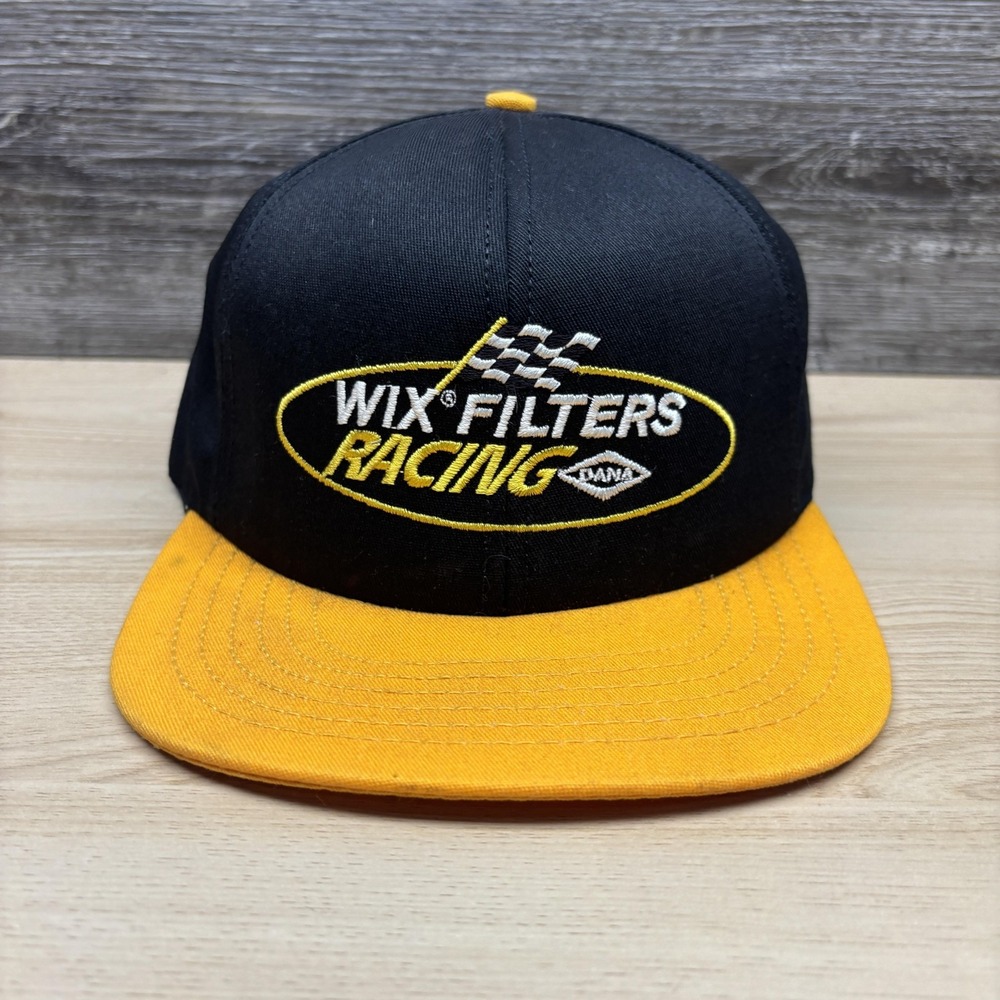 Vintage WIX Filters Racing Hat Cap Snap Back Mens Black Yellow Auto Racing 90s